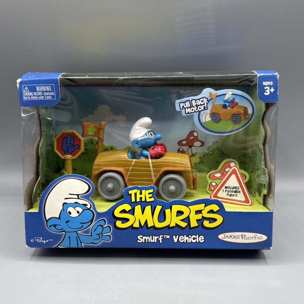 2009 Jakks Pacific Pull Back Motorized NIB Smurfs Box Damage See Pic